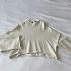 Olivaceous Cropped Mock Neck Sweater in Ivory
